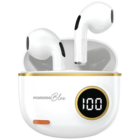 Porodo Blue Pop Tune True Wireless Deep Bass Earbuds - White